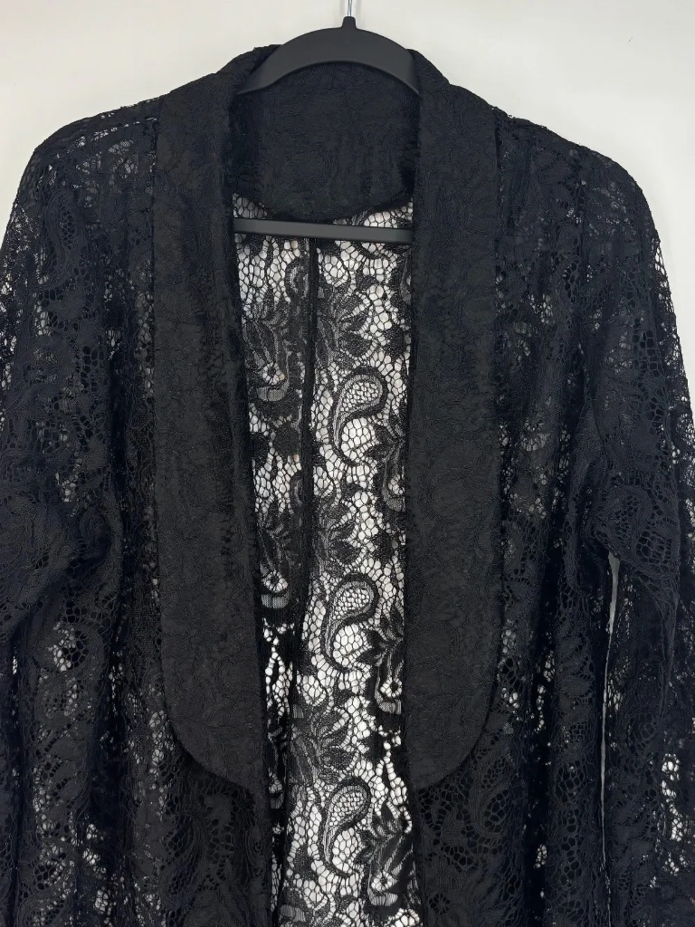 Womens XL 0XL Open Front Blazer Jacket Black Sheer Lace Shawl Collar Long Sleeve